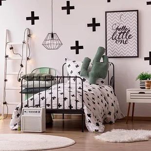 Entfernung - Weiße skandinavische Schlafzimmer Innenraum - Stock-Fotografie